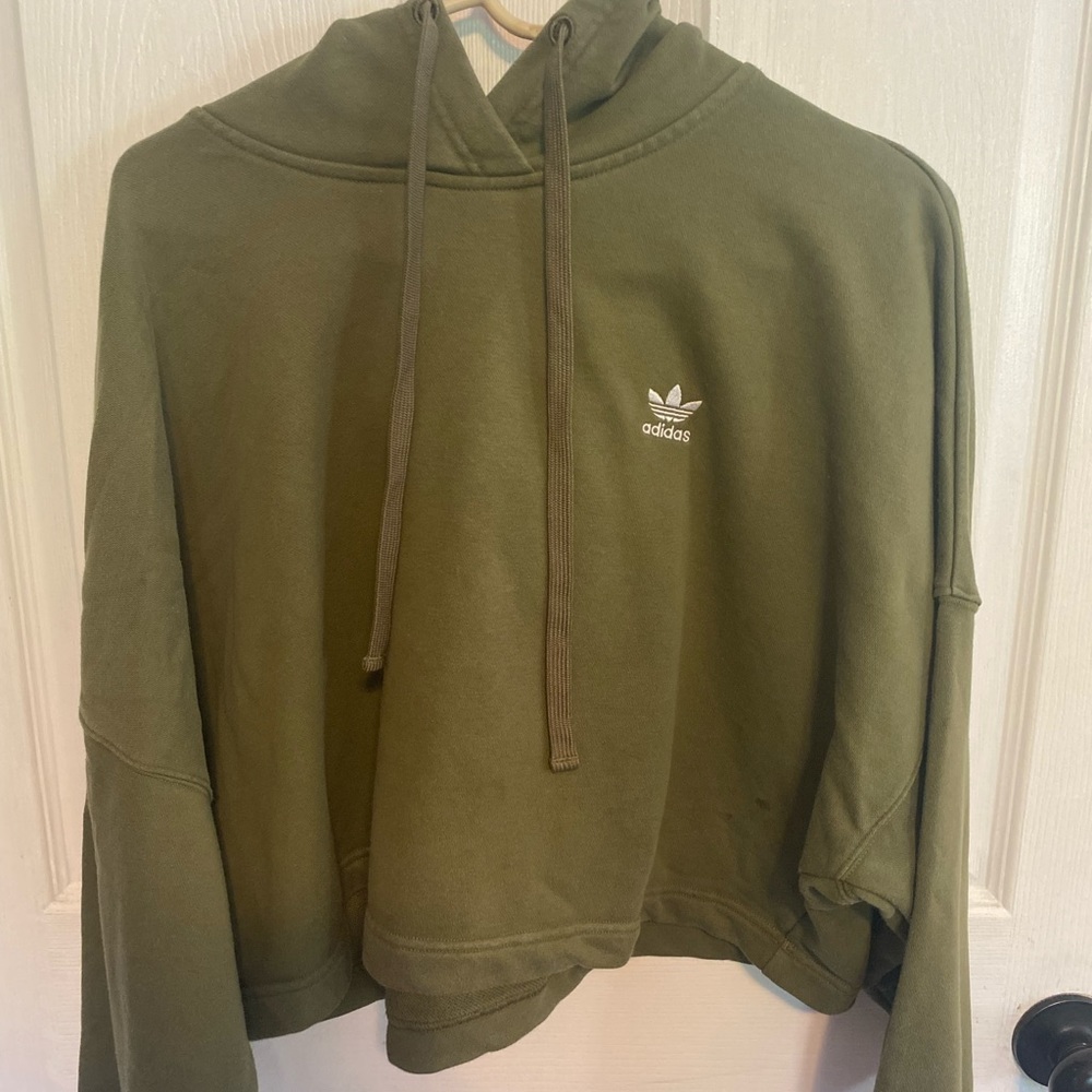 Adidas sweatshirt, cropped, olive green, size medium